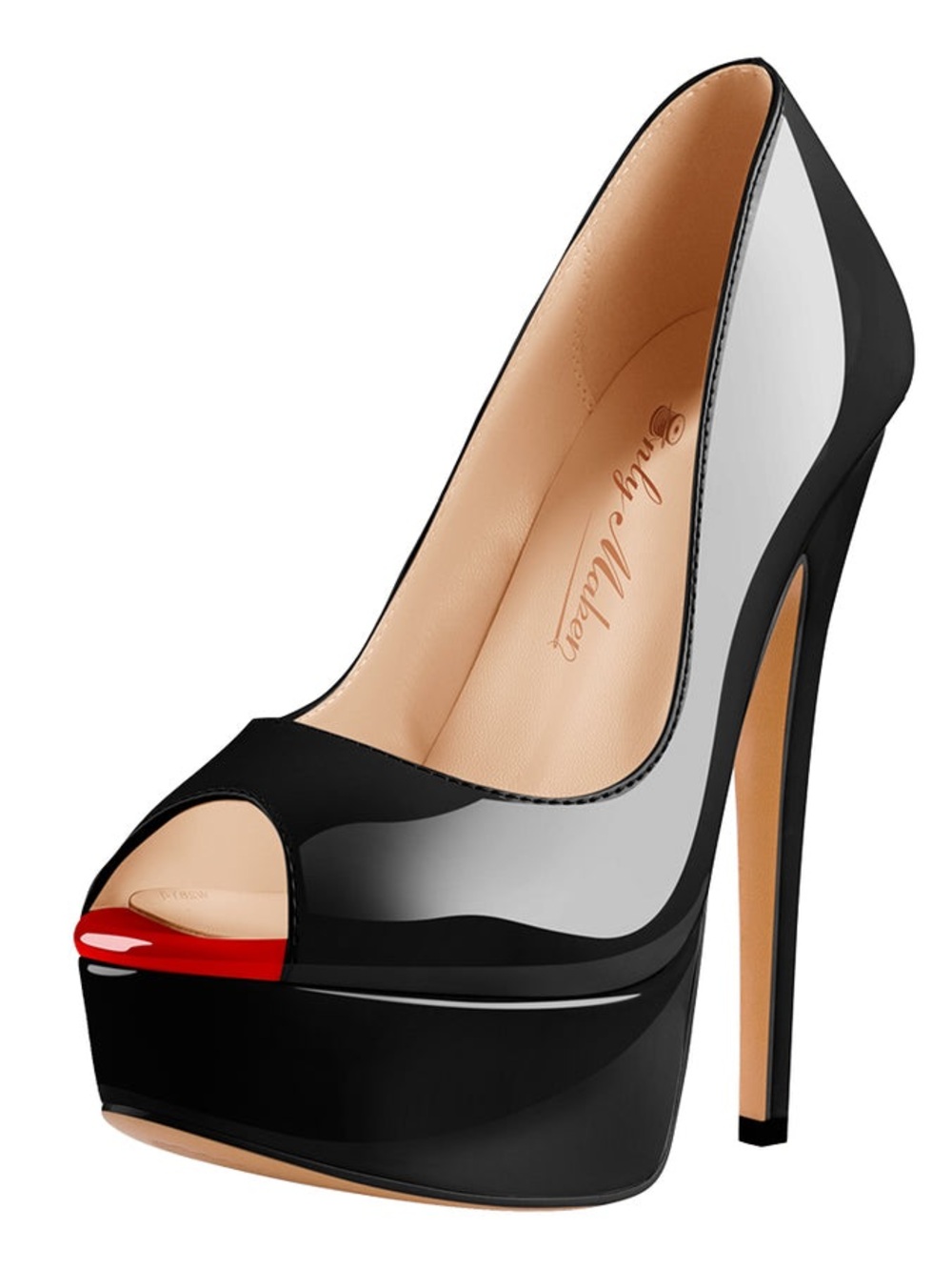 Sophisticated Black Platform Peep-Toe Pump with Red Accent
